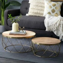 Olivia & May Set of 2 Contemporary Natural Wood Accent Tables Brown - Olivia & May