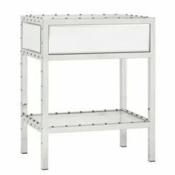 Ansley Mirrored Nailhead Stainless Steel End Table Chrome - Inspire Q -Side Tables Sales unnamed file 1861