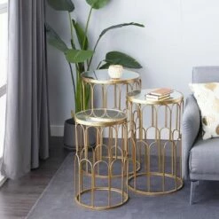 Olivia & May Set of 3 Glam Mirrored Accent Tables Gold - Olivia & May