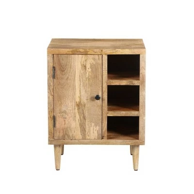 Transitional Mango Wood Side Table with Open Cubbies and Door Storage Brown - The Urban Port 3 Transitional Mango Wood Side Table with Open Cubbies and Door Storage Brown - The Urban Port