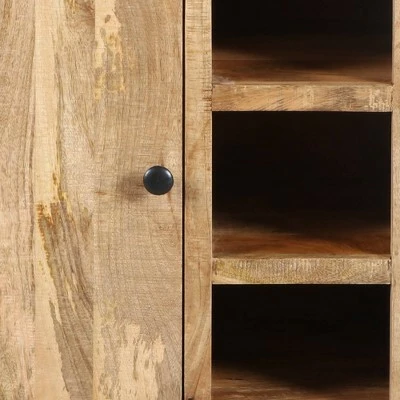 Transitional Mango Wood Side Table with Open Cubbies and Door Storage Brown - The Urban Port 7 Transitional Mango Wood Side Table with Open Cubbies and Door Storage Brown - The Urban Port - Image 5