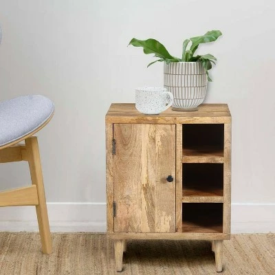 Transitional Mango Wood Side Table with Open Cubbies and Door Storage Brown - The Urban Port 9 Transitional Mango Wood Side Table with Open Cubbies and Door Storage Brown - The Urban Port - Image 7