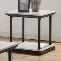 Tullymore Shelf Base End Table - miBasics Antique White/black