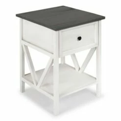 Modern Farmhouse Single Drawer End Table - Saracina Home Gray/white Wash