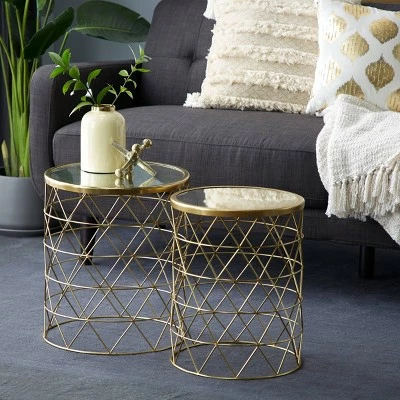 Olivia & May Set of 2 Contemporary Metal Accent Tables Gold - Olivia & May 3 Olivia & May Set of 2 Contemporary Metal Accent Tables Gold - Olivia & May