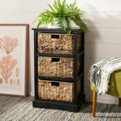 Halle 3 Wicker Basket Storage Side Table - Safavieh Vintage Gray