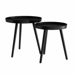 Hastings Home Nesting End Tables - Circular Mid-Century Modern Accent Table with Tray Top - Set of 2, Matte Black -Side Tables Sales unnamed file 2084