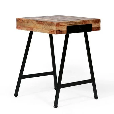 Mcmullen Handcrafted Boho Mango Wood End Table Natural/Black - Christopher Knight Home 4 Mcmullen Handcrafted Boho Mango Wood End Table Natural/Black - Christopher Knight Home - Image 2