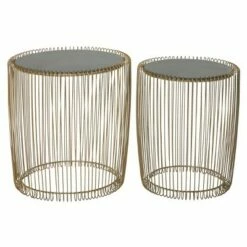 Olivia & May Set of 2 Metal and Glass Round Accent Tables Gold - Olivia & May -Side Tables Sales unnamed file 213