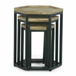 Set of 3 Morella Modern Industrial Handcrafted Mango Wood Nested Side Tables Natural/Black - Christopher Knight Home