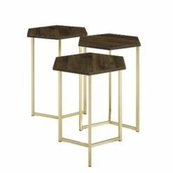 Set of 3 Glam Hexagon Geometric Nesting Accent Tables - Saracina Home Dark Walnut/gold -Side Tables Sales unnamed file 2205
