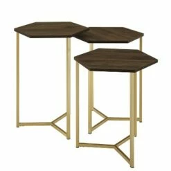 Set of 3 Glam Hexagon Geometric Nesting Accent Tables - Saracina Home Dark Walnut/gold -Side Tables Sales unnamed file 2207