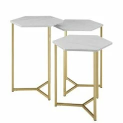 Set of 3 Glam Hexagon Geometric Nesting Accent Tables - Saracina Home Dark Walnut/gold -Side Tables Sales unnamed file 2208