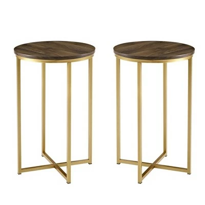 Set of 2 Vivian Glam X Leg Round Side Tables Dark Walnut/Gold - Saracina Home 4 Set of 2 Vivian Glam X Leg Round Side Tables Dark Walnut/Gold - Saracina Home - Image 2