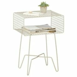 mDesign Modern Farmhouse Home Decor End Table, Wire Grid Storage Shelf