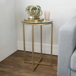 Set of 2 Vivian Glam X Leg Round Side Tables Glass/Gold - Saracina Home