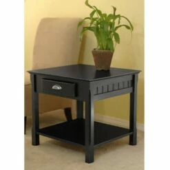 Timber End Table with One Drawer and Shelf - Black - Winsome -Side Tables Sales unnamed file 2325