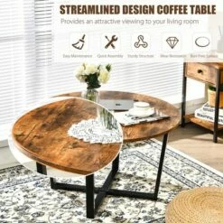 Costway Round Coffee Table Industrial Style Cocktail Side Table With Metal Frame -Side Tables Sales unnamed file 2330
