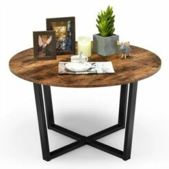 Costway Round Coffee Table Industrial Style Cocktail Side Table With Metal Frame -Side Tables Sales unnamed file 2333