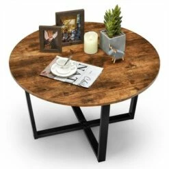 Costway Round Coffee Table Industrial Style Cocktail Side Table With Metal Frame -Side Tables Sales unnamed file 2334