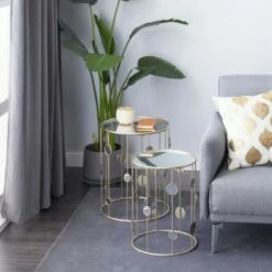 Olivia & May Set of 2 Contemporary Metal Accent Tables with Mirrored Top Gold - Olivia & May