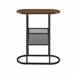 Contemporary Oval Accent Side Table with Metal Wire Rack - Saracina Home Dark Walnut