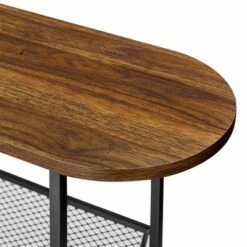 Contemporary Oval Accent Side Table with Metal Wire Rack - Saracina Home Dark Walnut -Side Tables Sales unnamed file 2364