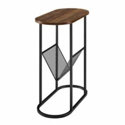 Contemporary Oval Accent Side Table with Metal Wire Rack - Saracina Home Dark Walnut -Side Tables Sales unnamed file 2366