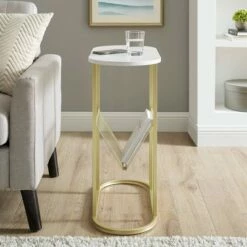 Contemporary Oval Accent Side Table with Metal Wire Rack - Saracina Home Dark Walnut -Side Tables Sales unnamed file 2367