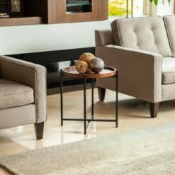 Mid-Century Modern Round Side Table with Removable Wood Tray Brown - Danya B. -Side Tables Sales unnamed file 2397