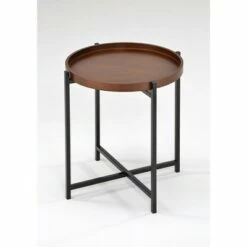 Mid-Century Modern Round Side Table with Removable Wood Tray Brown - Danya B. -Side Tables Sales unnamed file 2399