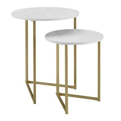2pc Glam V Leg Nesting Side Tables - Saracina Home White Faux Marble/gold 12 2pc Glam V Leg Nesting Side Tables - Saracina Home White Faux Marble/gold - Image 10