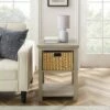 Mission Side Table with Woven Basket Storage - Saracina Home Rustic Oak -Side Tables Sales unnamed file 2443