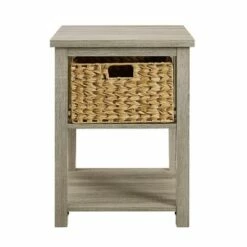Mission Side Table with Woven Basket Storage - Saracina Home Rustic Oak -Side Tables Sales unnamed file 2445