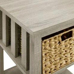 Mission Side Table with Woven Basket Storage - Saracina Home Rustic Oak -Side Tables Sales unnamed file 2446