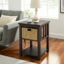 Mission Side Table with Woven Basket Storage - Saracina Home Rustic Oak -Side Tables Sales unnamed file 2449