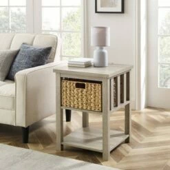 Mission Side Table with Woven Basket Storage - Saracina Home Rustic Oak -Side Tables Sales unnamed file 2450