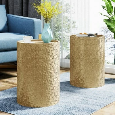 2pk Brookhaven Modern Round Accent Table - Christopher Knight Home Gold 4 2pk Brookhaven Modern Round Accent Table - Christopher Knight Home Gold - Image 2