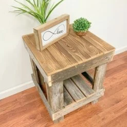 del Hutson Designs 100 Percent Reclaimed Solid Wood Rustic Contemporary Country Farmhouse Decor End Table for Living Room or Bedroom, Natural -Side Tables Sales unnamed file 2558