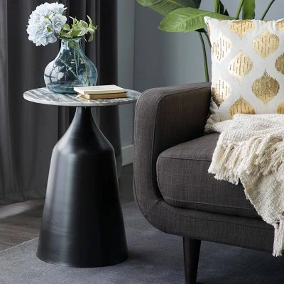 Contemporary Marble Drum Accent Table - Olivia & May Charcoal Gray 3 Contemporary Marble Drum Accent Table - Olivia & May Charcoal Gray