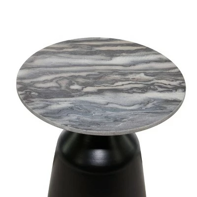 Contemporary Marble Drum Accent Table - Olivia & May Charcoal Gray 4 Contemporary Marble Drum Accent Table - Olivia & May Charcoal Gray - Image 2