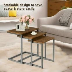Costway 3 Pcs Nesting Coffee End Table Set Stacking Side Nightstand Living Room Office -Side Tables Sales unnamed file 2670