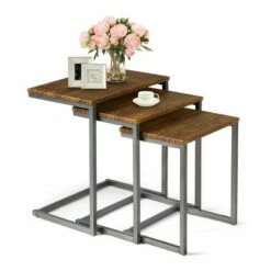 Costway 3 Pcs Nesting Coffee End Table Set Stacking Side Nightstand Living Room Office -Side Tables Sales unnamed file 2674