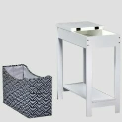 The Lakeside Collection Lakeside Side Table with Fashion Print Storage Bin - Wood with Fabric Basket -Side Tables Sales unnamed file 2699