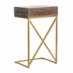 Bucyrus Rustic Glam Handcrafted Acacia Wood C Shaped Side Table Dark Brown/Gold - Christopher Knight Home -Side Tables Sales unnamed file 2721