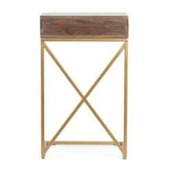 Bucyrus Rustic Glam Handcrafted Acacia Wood C Shaped Side Table Dark Brown/Gold - Christopher Knight Home -Side Tables Sales unnamed file 2724