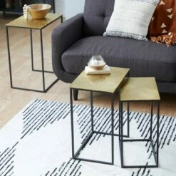 Set of 3 Glam Aluminum Accent Tables - Olivia & May Black/ Gold