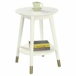 Wilson Mid-Century Modern Round End Table with Bottom Shelf White - Breighton Home