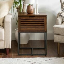 Visconti Boho Slat Pull Down Door Side Table - Saracina Home English Oak