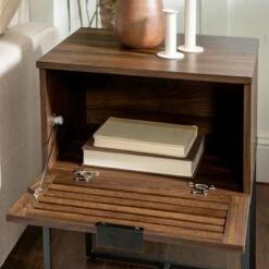 Visconti Boho Slat Pull Down Door Side Table - Saracina Home English Oak -Side Tables Sales unnamed file 2833